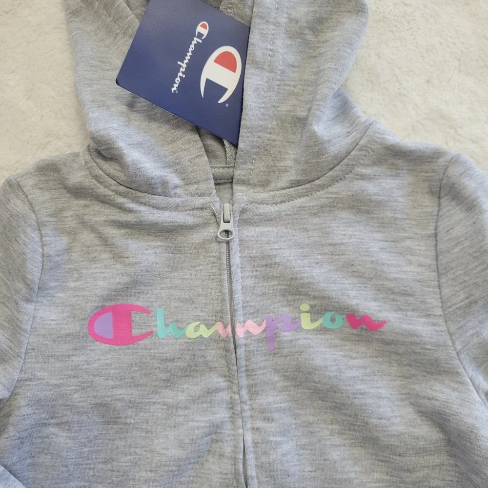 Champion Zip Hoodie Toddler Girls 18M Gray Rainbow Logo Peplum Ruffle CAW951
